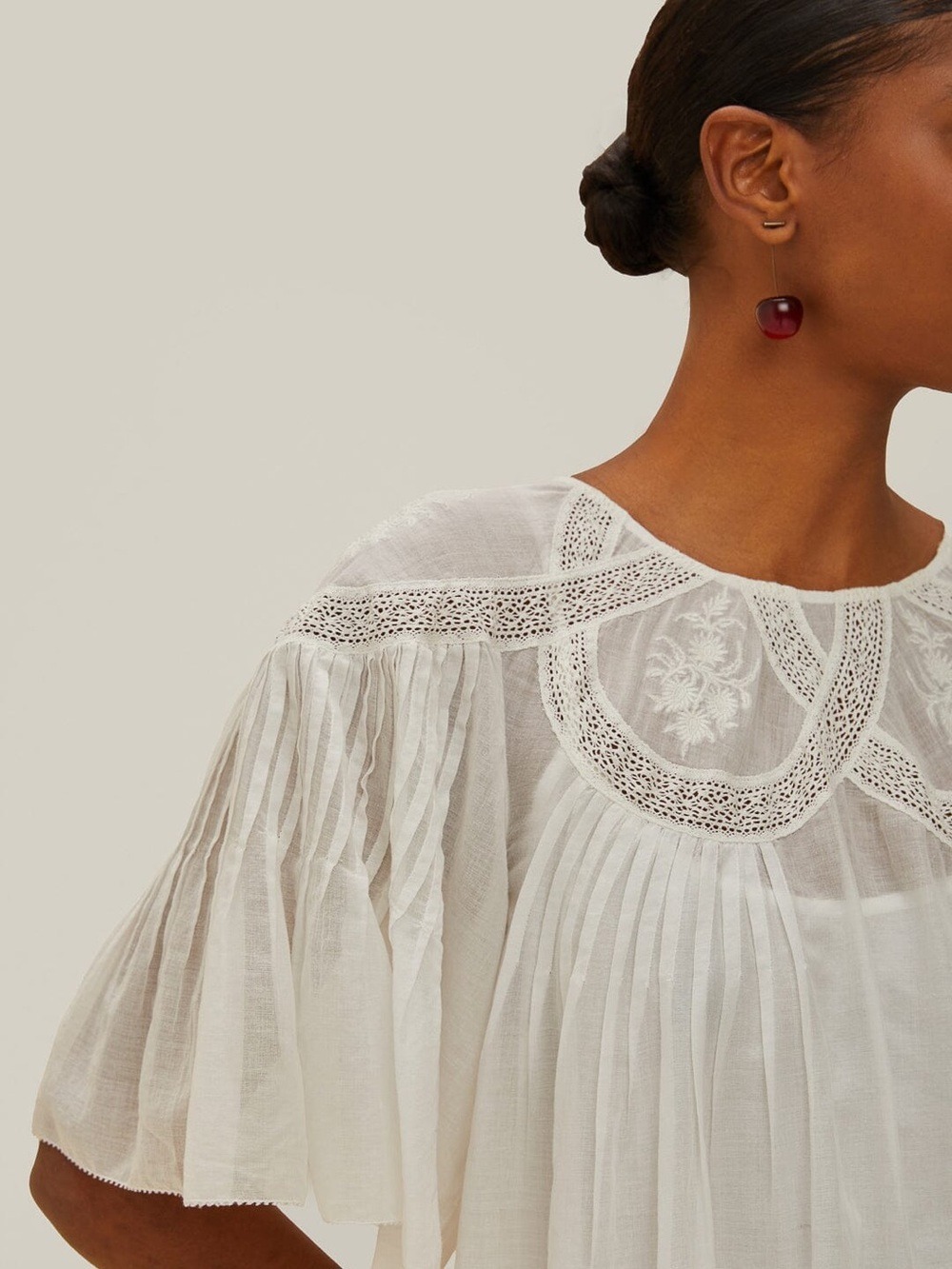 Farm Rio Off-White Embroidered Short Sleeve Blouse - Picture 3 of 7